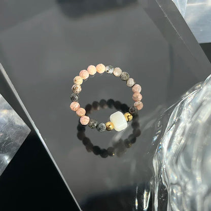 Handmade Facted 3mm Natural Stone Beaded Rings for Women Girls Fashion Jewelry Rhodochrosite Statement Ring Wedding Wholesale