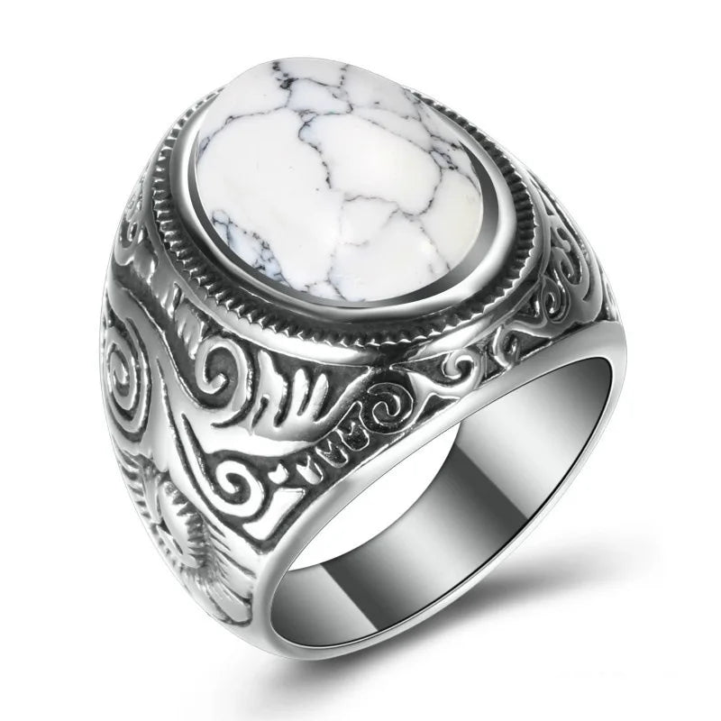 HNSP 316L Stainless Steel Natural Stone Ring For Men Vintage Jewelry Tiger Eyes Stone Rings Male Finger Accessory