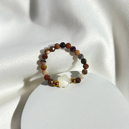 Handmade Facted 3mm Natural Stone Beaded Rings for Women Girls Fashion Jewelry Rhodochrosite Statement Ring Wedding Wholesale