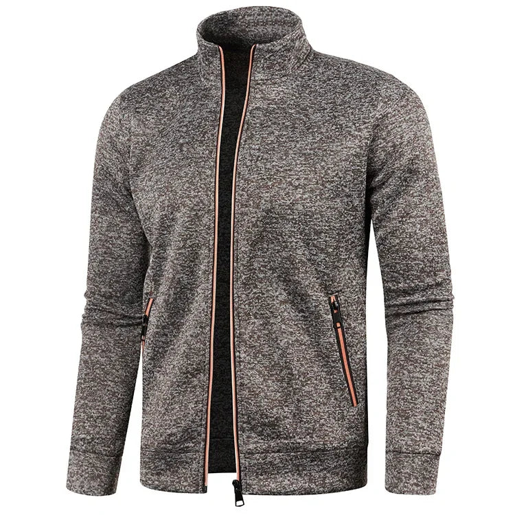 Autumn Winter New Men's Long Sleeves Zipper Knit Thin Fashion Hoodies Sweatshirt Solid Color Thicker  Top Slim Fit Male Clothing