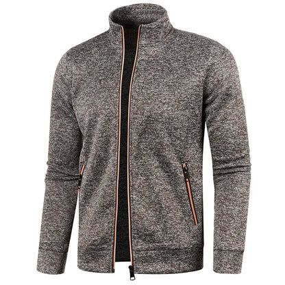 Autumn Winter New Men's Long Sleeves Zipper Knit Thin Fashion Hoodies Sweatshirt Solid Color Thicker  Top Slim Fit Male Clothing