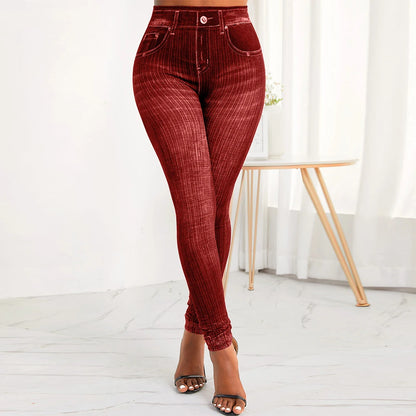 M XXL Faux Denim Leggings Women Clothing Summer High Waist Jeans Oversized Basics Pants Female Casual Slim Trousers