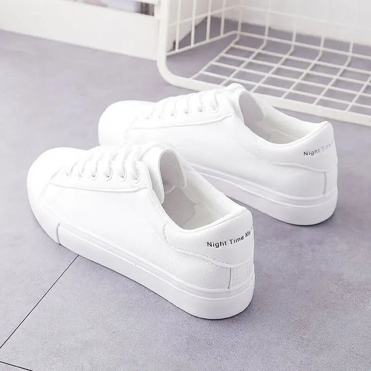 PU Leather White Shoes New Fashion Platform Shoes Solid Color Casual Shoe Classic Sneakers