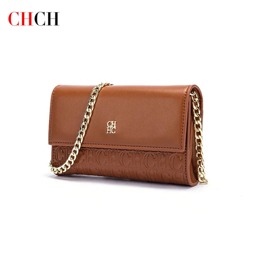 CHCH Women's Shoulder Bag New Magnetic Flip Chain Bag Brown Small Square Bag Wallet