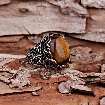 New Fashion Temperament Yellow Turquoise Men's Ring Domineering High-grade Copper Material To Attend The Banquet Business Ring