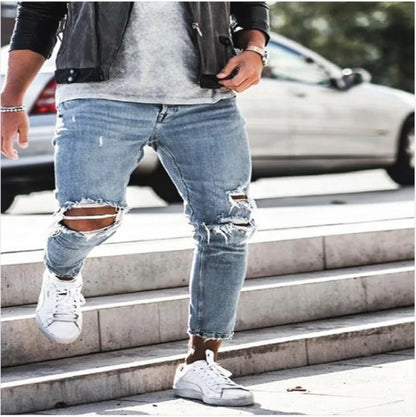 Denim Distressed Mens Pants Autumn Slim Fit and Slimming New Elastic Pants Mens Small Leg Pants
