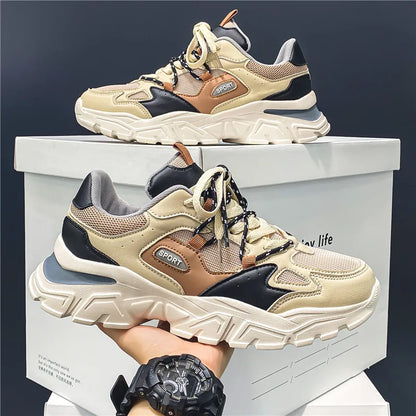 Outdoor Breathable Anti-Slip Mesh Light Shock-absorption Blue Beige Sneaker