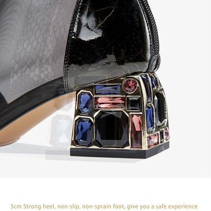 New Mesh Sandals Summer Women's Ankle Boot Mid Heel Rhinestone Toe Shoes Women's heels Luxury Sexy Women