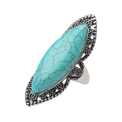Vintage Silvery Turquoise Rings for Women Boho Tibet Ethnic Tribal Afghan Pakistan Indian Gypsy Men's Green Stone Retro Jewelry