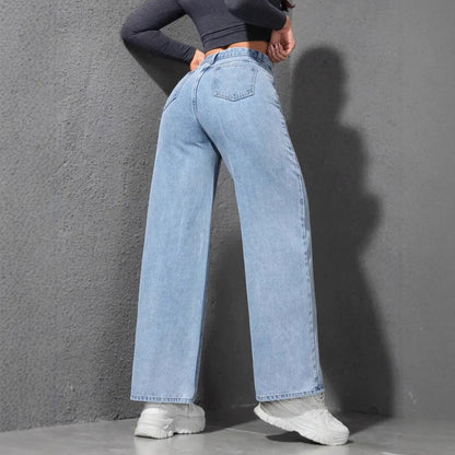 Jeans Women Vintage Wide Leg Pants Denims High Waist Washed Distressed Basics Straight Trousers 2025 Streetwear Floor Length
