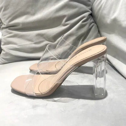 Summer Women Pumps Sandals PVC Jelly Slippers Open Toe High Heels Women Transparent Perspex Slippers Shoes Heel Clear Sandals