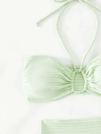 2025 New Three-Piece Bikini Set Sexy Women Dress Solid Halter Swimsuit Hollow Backless Swimwear Tight Push Up Beach Bathing Suit