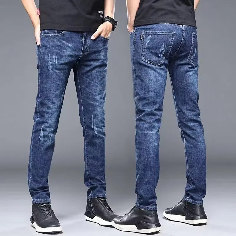 High Quality Brand Men's Fashion Narrow Leg Casual Jeans Basic Vintage Skinny Pants New Straight Leg Outside Denim Trousers Male