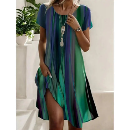 Artistic Ethnic Style Round Neck Medium-Length Dress Summer Best Seller Independent Store Exclusive Limited Time Offer
