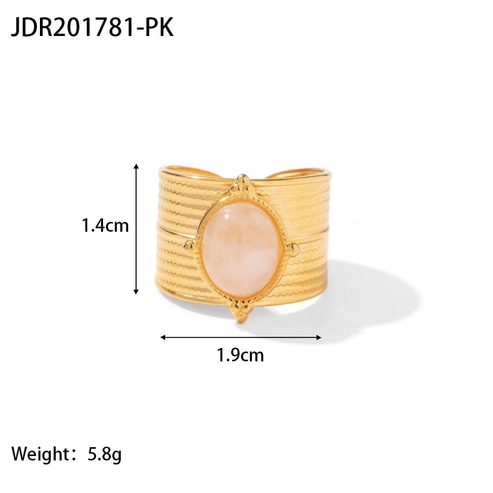 Youthway New Design Natural Stone Stainless Steel Ring Women Waterproof Stylish Golden Jewelry 2022 NEW Set
