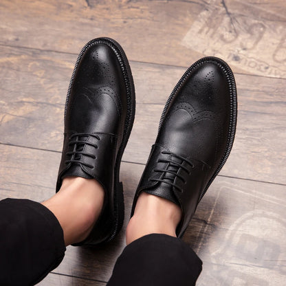 High Quality Social Shoes Men British business Men's Formal Shoes Plus Size Nightclub Pointed Block Black Casual leather Shoes