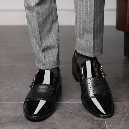 Leather Dress Shoes Men Fashion Summer And Autumn Men Leather Shoes Pointed Toe Low Heel Zipper Mens Leather Athletic Shoes