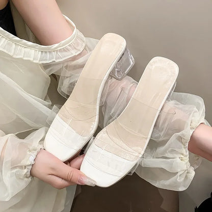 Summer Women Pumps Sandals PVC Jelly Slippers High Heels Women Open Toe Transparent Perspex Slippers Shoes Heel Sandals