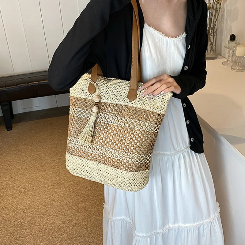 Summer Straw Bags for Women High Quality Rattan Shoulder Bag Travel Handmade Woven Beach Handbags Female Large Capacity Totes