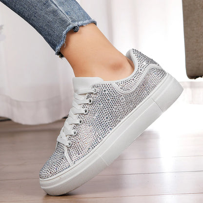 Women's Walking Sneakers Fashionable Diamond Studded Thick Soled Shoes Casual Shoes Non-Slip Skateboard Shoes for Outdoor Sports