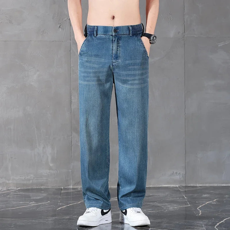 2025 New Summer Business Classic Thin Lyocell Men's Jeans Straight Denim Trousers Stretch Comfortable Loose Male Jean Pants