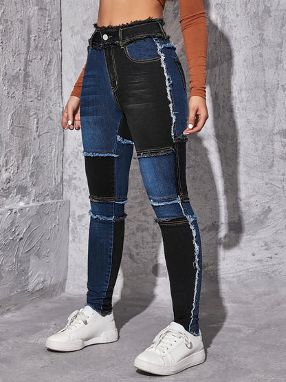 Women's jeans trendy two-color stitching Denim trousers