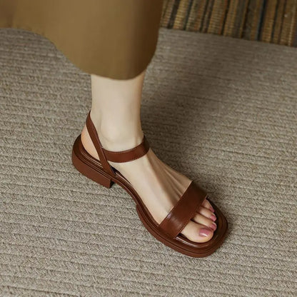 2025 Summer Women Sandals Low Heels Basic Genuine Leather Concise Office Plus Size 35-42 Ladies Casual Outdoor Shoes