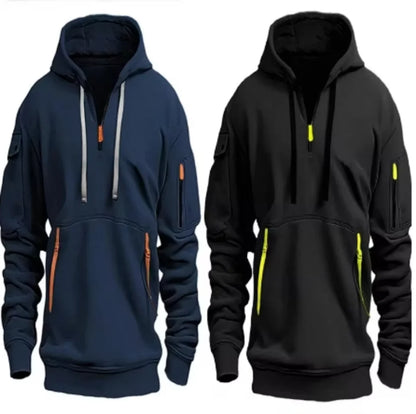 New autumn and winter high-value hoodie with warm and unique solid color pockets, men's hooded zipper sports casual top