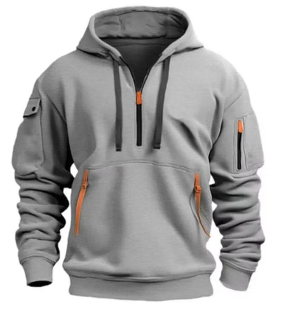 New autumn and winter high-value hoodie with warm and unique solid color pockets, men's hooded zipper sports casual top