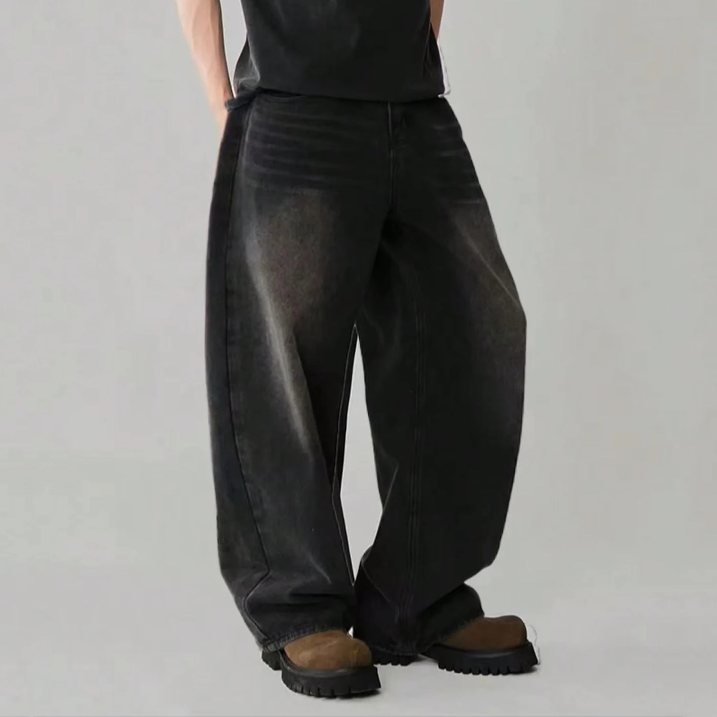 Men's Hip Hop Anime Pattern Black Loose Wide Leg Jeans American Trend Retro Gothic Men Woman Wide-Leg Pants Streetwear