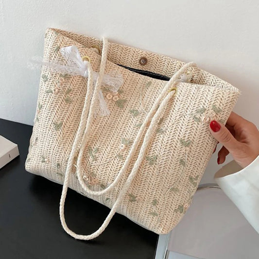 Travel Holiday Shoulder Lace Lace Lace Lace braided bag Large capacity beach bag Straw braided style handbag shoulder bag cmc