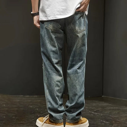 Korean Version Ripped Jeans Men'S Autumn New Retro Casual Pants High Street Loose Straight Leg Pants