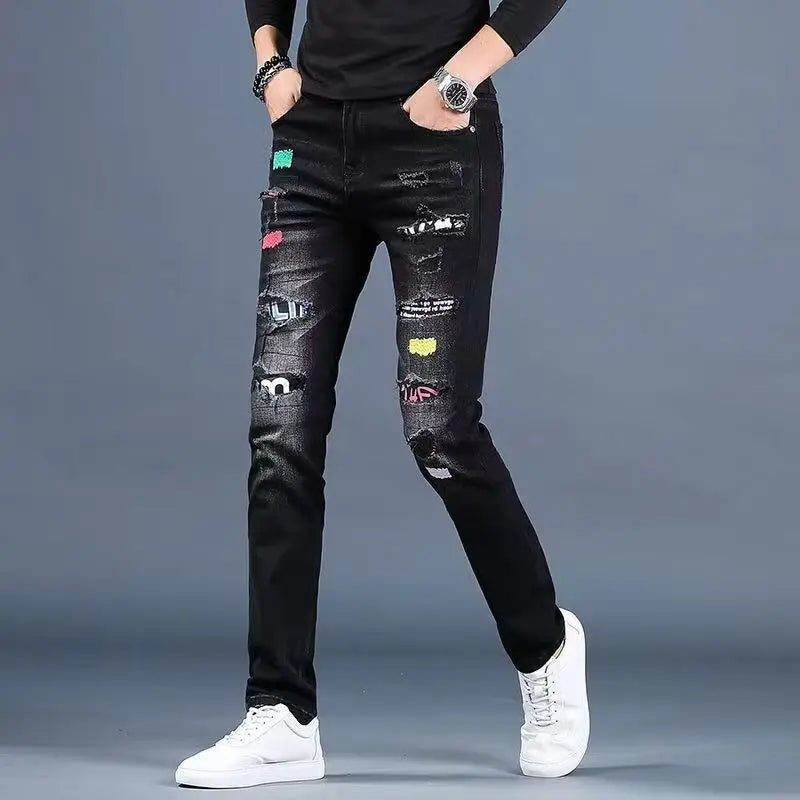 2025 high quality printing slim fit jeans men,Fashion Classic Denim Skinny Jeans Male men's casual High Quality Trousers