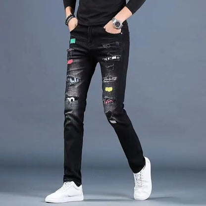 2025 high quality printing slim fit jeans men,Fashion Classic Denim Skinny Jeans Male men's casual High Quality Trousers