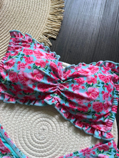 Sexy Flowers Printed Ruffled Frilled Bikini Women Swimwear Female Swimsuit Two-pieces Bikini set Bather Bathing Suit Swim
