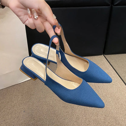 Summer Women's New Sexy Pointed Retro Solid Color High Heels PU Leather Outdoor Banquet Party Women's Sandals Large Size