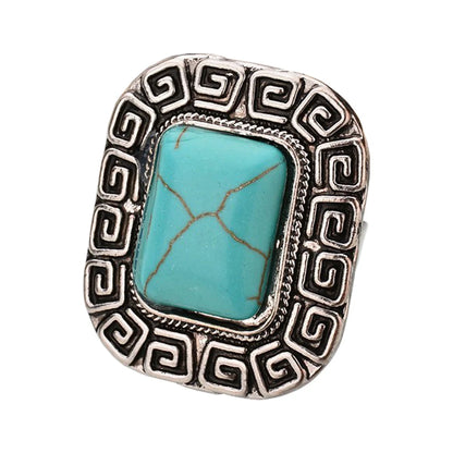 Vintage Silvery Turquoise Rings for Women Boho Tibet Ethnic Tribal Afghan Pakistan Indian Gypsy Men's Green Stone Retro Jewelry