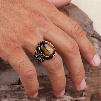 New Fashion Temperament Yellow Turquoise Men's Ring Domineering High-grade Copper Material To Attend The Banquet Business Ring