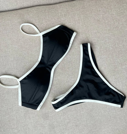 Bikini Women Swimsuit Female Swimwear Bandeau Thong Bathing Suit Shiny Swimming Suits Halter Bodysuit Beachwear