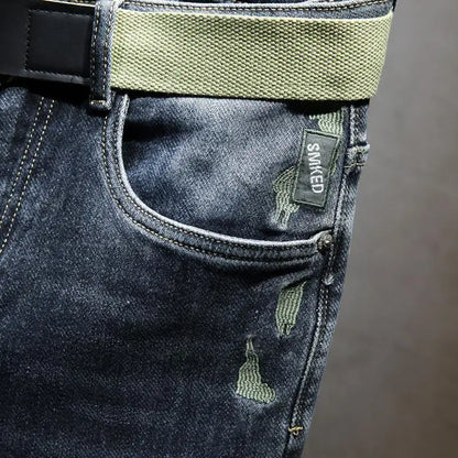 Harajuku Fashion Slim Fit Stretch Denim Jeans for Men Spring and Autumn Casual Blue Gray Water Wash Long Pants Luxury Slim Jeans