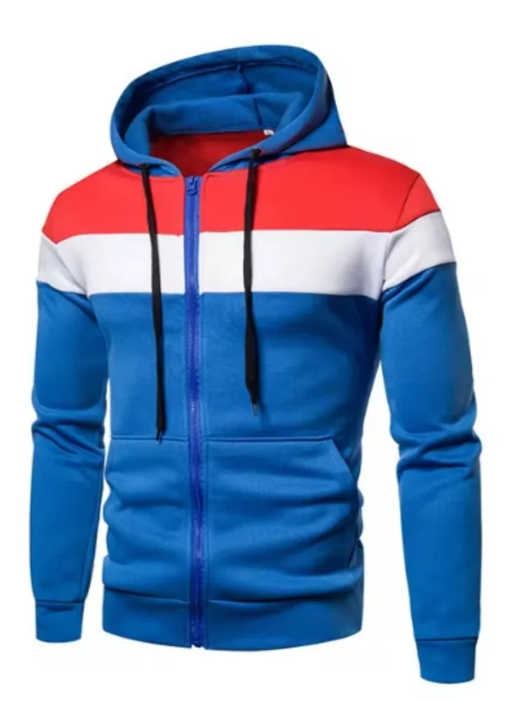 Men's autumn and winter street fashion warm hooded patchwork outdoor casual basketball cycling skateboarding sportswear