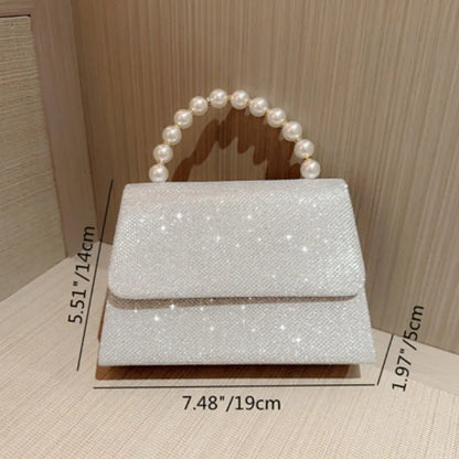 Pearl Chain Shoulder Bags Luxury Purse Gold Bright Silk Evening Bag Women Elegant Fashion Banquet Clutch Female Handbag bolsa