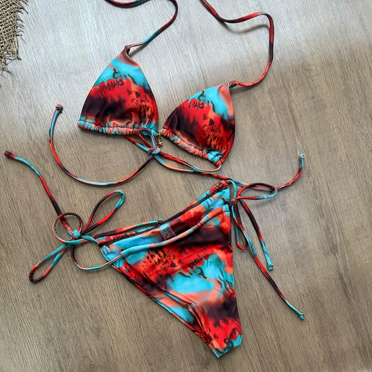 New Sexy Retro Prints Brazilian Bikini Women Swimsuits Lace-up Swimwear Backless Biquini Swimsuits Beachwear