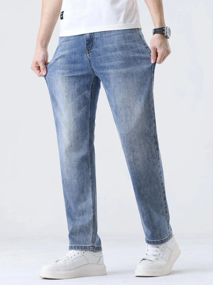 2025 New Loose Straight Leg Jeans for Men  Comfort Thin Stretch Cotton Blend Moisture-Wicking Casual Trousers for Daily Wear