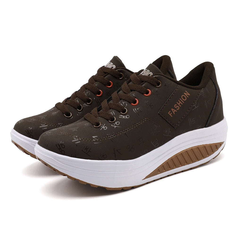 Comfortable Wedge Heel Thick Sole Sneakers Lace-up shoes