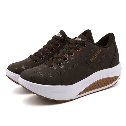 Comfortable Wedge Heel Thick Sole Sneakers Lace-up shoes