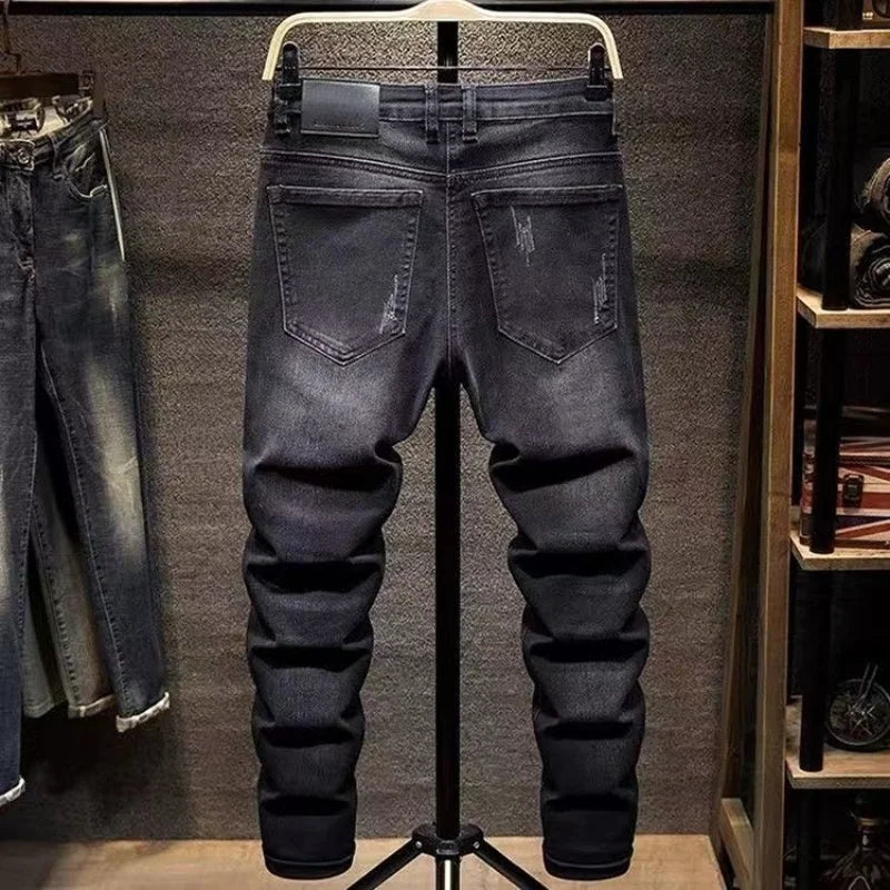 Spring Cargo Long Korean Fashion Men Black Denim New Straight Cargos Stylish Conical Boyfriend Embroidery Slim Pencil Pants