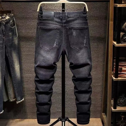 Spring Cargo Long Korean Fashion Men Black Denim New Straight Cargos Stylish Conical Boyfriend Embroidery Slim Pencil Pants