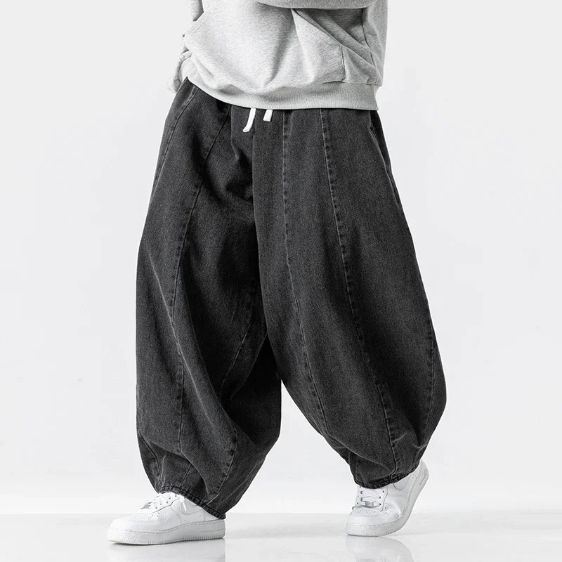 Men Casual Pants Japanese Styles Jeans Fashion Loose Mens Hip Hop Lantern Pants Streetwear Male Oversize Denim Wide Leg Trousers