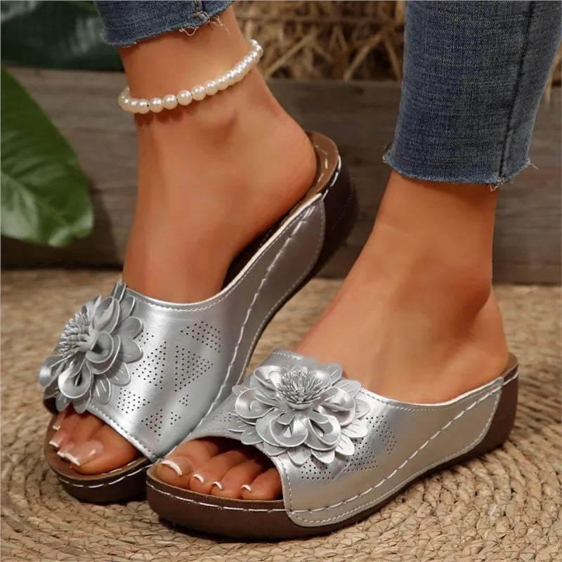 Women's Sandals Soft Heels Sandals Summer 2025 Casual Wedges Heeled Shoes Women Elegant Low Platform Slippers Sandalias Mujer